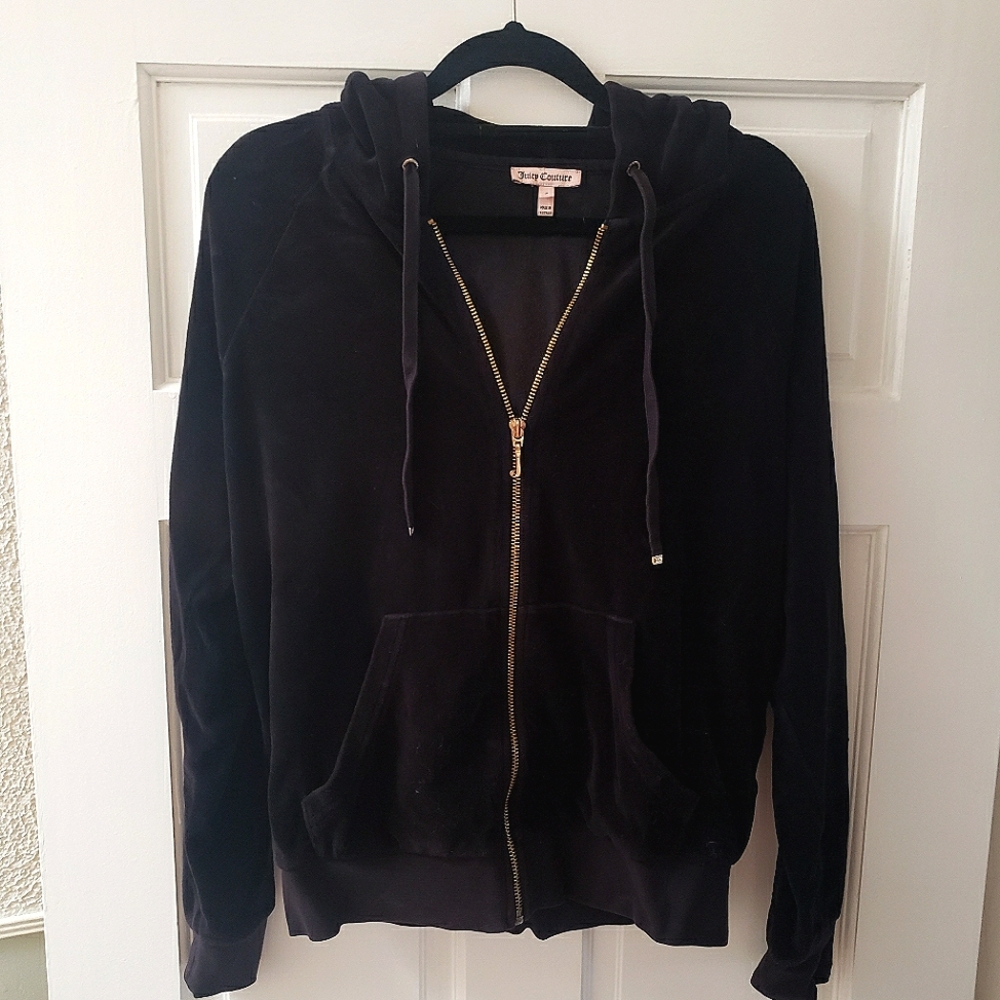 Vtg Juicy Couture Sport Black Full Zip Velour Hoodie Size S